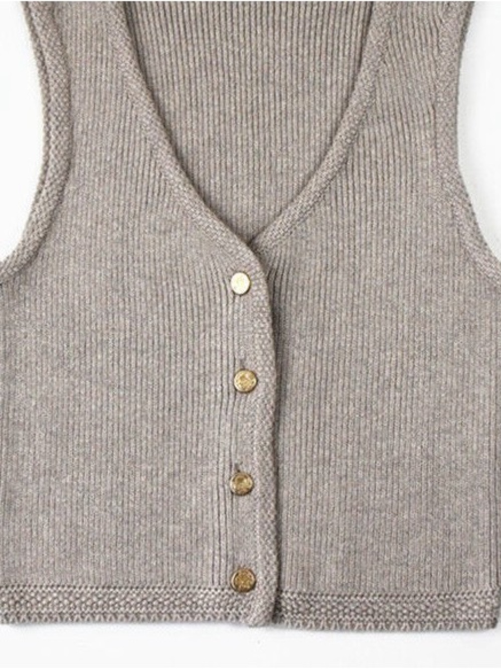 Abercrombie & Fitch Taupe Ribbed V-Neck Button Front Sweater Vest
